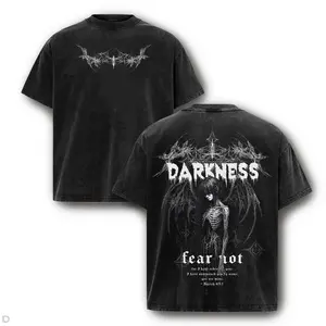 Fear Not Isaiah 43:1 Washed Graphic Tee - Vintage Dark Angel Darkness Back Print Heavyweight Cotton Oversized Christian Streetwear