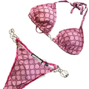 Gucc Pink Sexy Bikini with gold accents