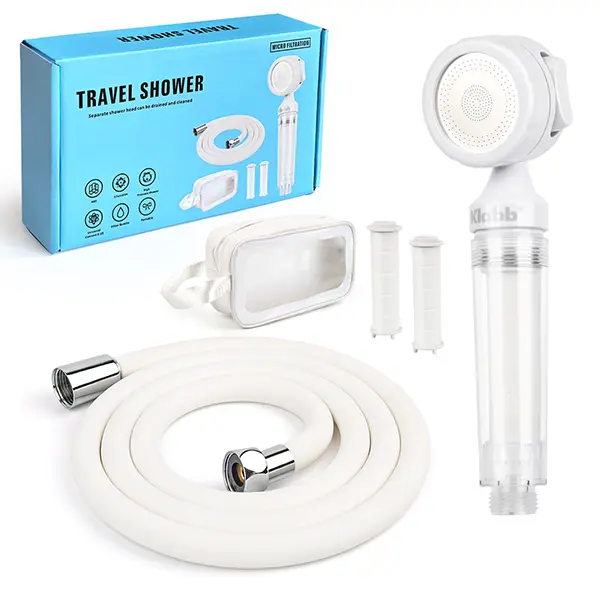 Travel Filter Shower Head Kit - Portable Outdoor Shower Set with Replaceable Filter, PVC Material Hose and Storage Bag, Ideal for Camping, RV, Beach, Hiking and Traveling