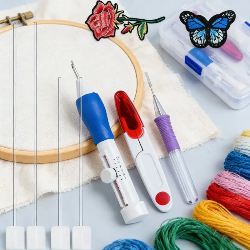 36pcs/2set Punch Needle Embroidery Pen Kit with Threaders Patterns for Clothing DIY
