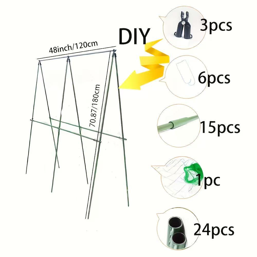 DIY Splicing Cucumber Trellis, Adjustable A Frame Garden Trellis for Climbing Plants, Metal Plant Support with Trellis Netting for Raised Bed Vegetables, Beans, Peas & Outdoor Gardening