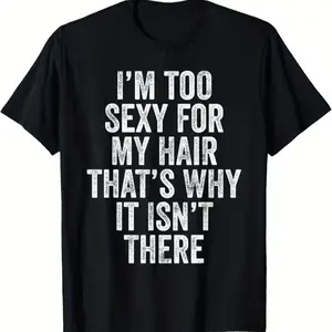 Men'S Humorous T-Shirt - "My Hair, Funny Bald Head" Joke T-Shirt, Round Neck, Short Sleeves, Black with White Text, Casual And Comfortable Style, Featuring Amusing Quotes for Men, Fabric, Smooth
