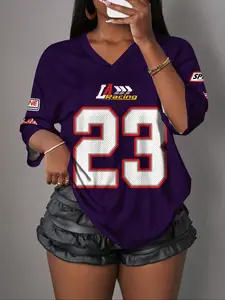Women's Y2K American Letter Number Pattern 23 Mesh Breathable Sports Jersey, Streetwear Casual Daily Wear Top Graphic Embroidery Tee Jersey Shirt, Activewear Tee, Sports Tops