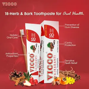Vicco Vajradanti Ayurvedic Herbal Toothpaste for Oral Care & Gum Health by Vicco – 70 Year Legacy of Ayurveda, with 18 Ayurvedic Herbs & Barks, Fluoride-Free, Vegan – 7 oz (3 Pack)
