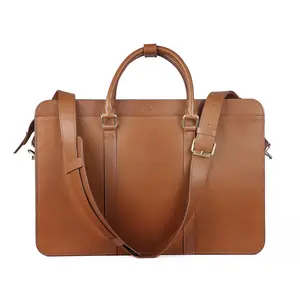 Handmade Full-Grain Leather Briefcase - Fits Laptop & Tablet with Two Large Compartments & Adjustable Strap