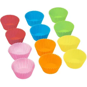 Multicolor Silicone Round Cake Cup, 12pcs/set Multifunctional Reusable Muffin Cup for Baking Kitchen Silicone Molds