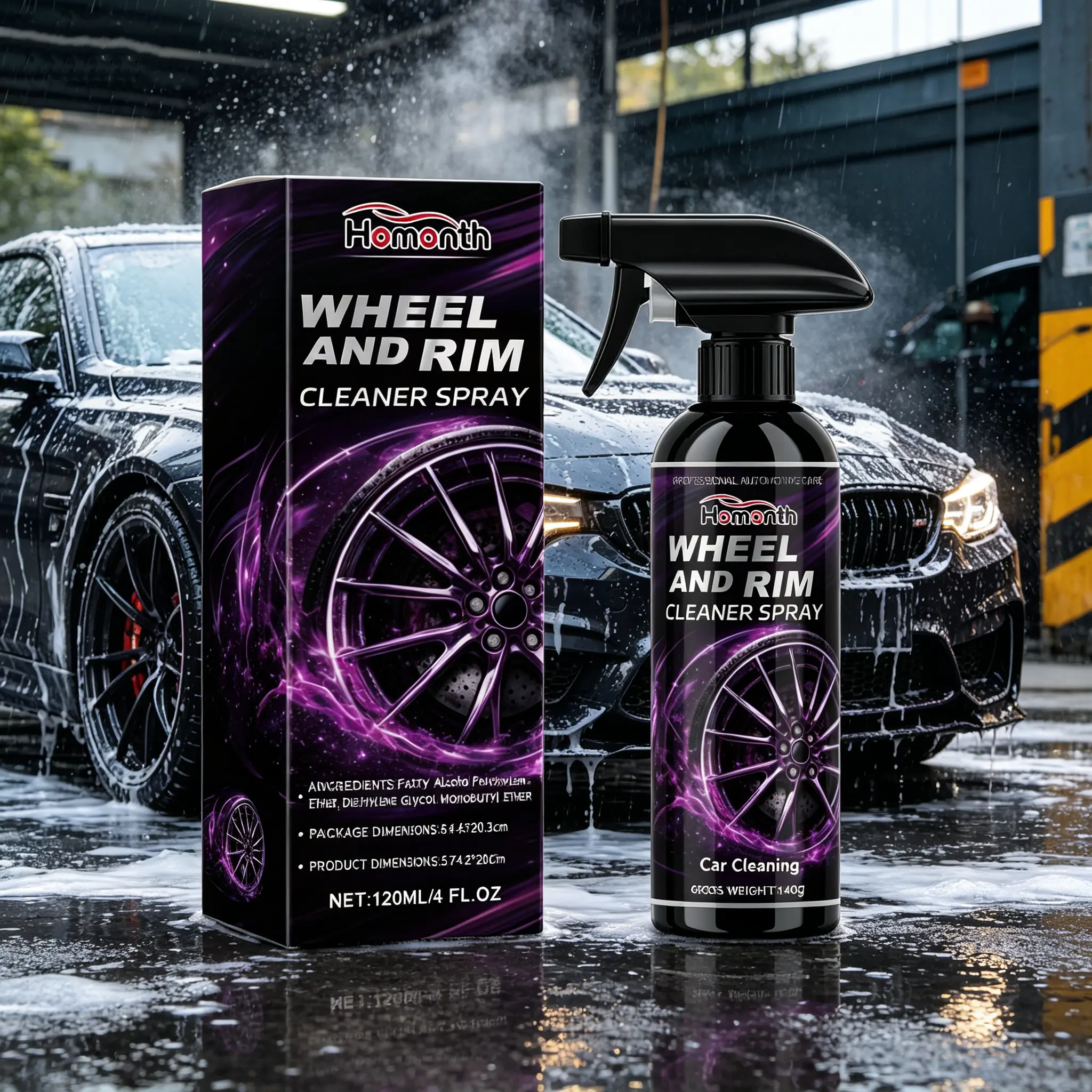 Homonth Wheel Cleaner Spray – Deep Clean Brake Dust & Dirt, Restore Rim Shine & Tire Gloss, Fast Acting Formula, No Residue, Safe for Alloy Wheels & Tires, Easy Spray & Rinse Car Wheel Care for Daily Maintenance and Auto Detailing