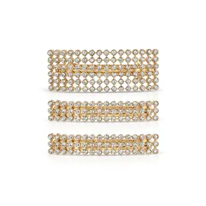 Disco Doll Crystal Barrette Set - Elegant Design with Multiple Barrettes in Gold and Clear Accents