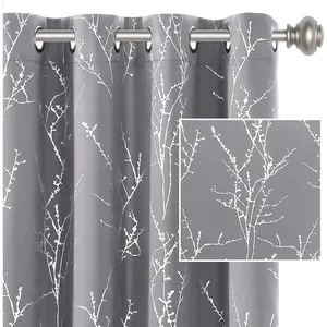 H.VERSAILTEX Blackout Curtains 2 Panels for Bedroom Foil Print Twig Tree Branch Thermal Insulated Grommet Curtain Drapes Light Blocking Thick Soft Window Curtains for Living