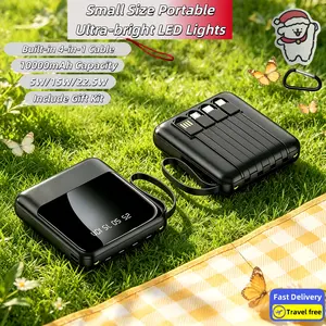 LADAPU 10000mAh Pocket Portable Power Bank, 5W-22.5W Multi-Speed Fast Charging, Built-In 4-In-1 Integrated Cables, Bright LED Light, Digital Power Display, Micro Input Port, Ideal for Cell Phones & Outdoor Commutes
