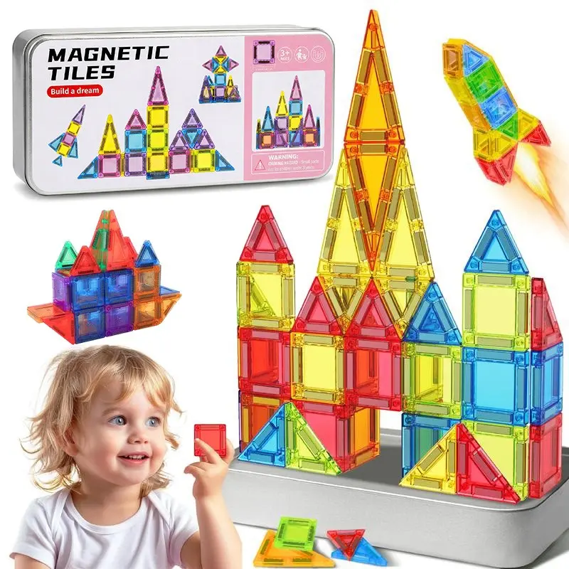 Mini Magnetic Building Blocks Set, Creative Building Block, Stacking Block Game, Blocks Tower Game, Magnetic Building Tiles, 26/42 pcs with Iron Storage Box, Portable Educational Magnetic Toy for Kids Aged 3+, Easy to Store Gift Set