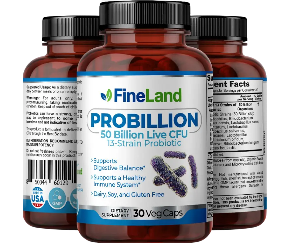 FineLand PROBILLION Support Digestive Balance, Supports a Healthy Immune System, Dairy,  Soy and Gluten Free gut  health  supplement digestive system support Healthcare Dietary Natural Edible Fitness Bathroom