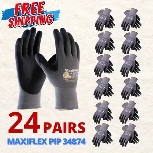24 Pairs Maxiflex Ultimate PIP 34874Gloves (12 Pair) Gloves- M, L, XL - Nylon Micro-Foam Nitrile Grip Gloves - Home improvement