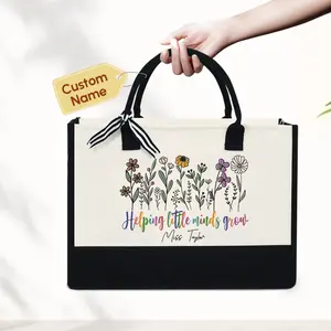 Personalized Teacher Tote Bag - Custom Teacher Tote Bag, Helping Little Minds Grow, Teacher Gift, Teacher Appreciation Gift For Women MLN1736NTH
