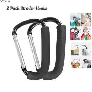 2 Pack Heavy Duty Stroller Hooks, 6.3 Inch Large Universal Stroller Carabiner Clips, Durable Multi-Purpose Hanger for Diaper Bags, Groceries and Baby Essentials, Premium Practical Stroller Accessory for Daily Parenting Outdoor Travel