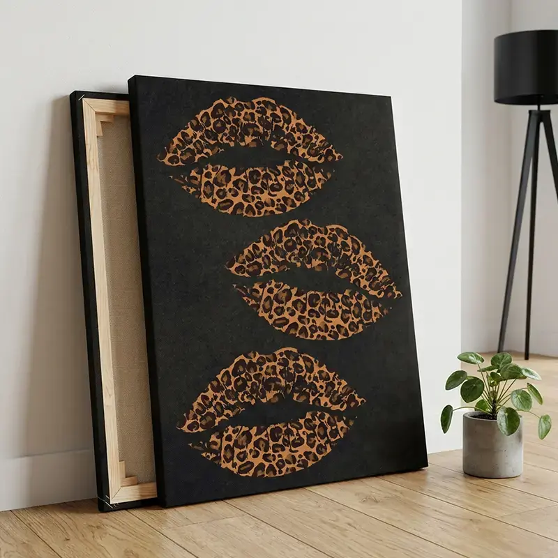 Black Leopard Animal Print Lip Art Canvas Poster Wall Decor with Optional Frame, Modern Minimalist Home Accessory, Perfect Gift for Wild Enthusiasts, Suitable for Living Room Decorations, Kid Room, Wardrobe