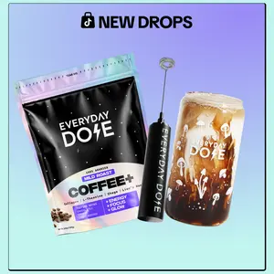 Everyday Dose Coffee+ Mild Roast 14 Serving Bundle with Frother & Mushroom Glass