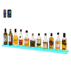 【DealsForYouDays】VEVOR LED Lighted Liquor Bottle Display, 1-Tier 48 Inches Whiskey Rack, Supports USB, Illuminated Home Bar Shelf with RF Remote & App Control, 7 Static Colors, Acrylic Lighted Shelf for 12 Bottles