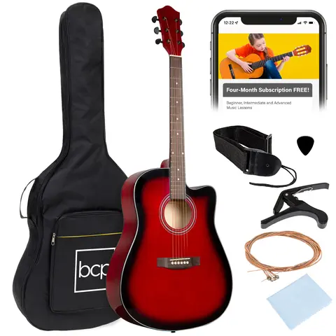 Best Choice Products 41in Full Size Beginner Acoustic Guitar Set with Case, Strap, Capo, Strings