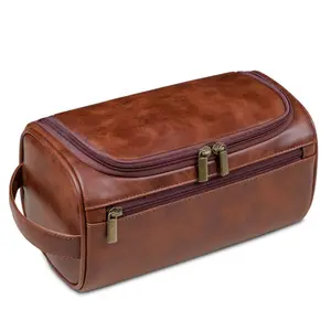 Large Leather Men's Travel Toiletry Bag Personalized Toiletry Bags for Men Small,Premium Quality Durable and Stylish Travel Organizer for Travel, Grooming and Personal Care,Waterproof Leather Dopp Kit Gift for Father's Day