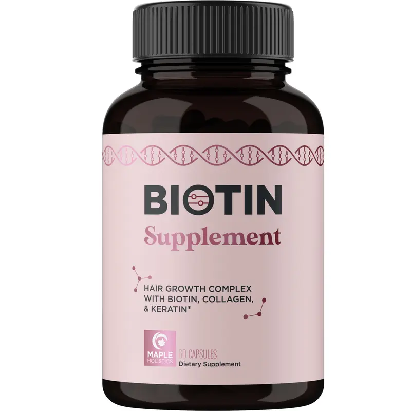 Maple Holistics Biotin Supplement for Women Thicker-Looking Hair Skin Nails Healthcare Fitness Edible Capsule supplement biotin Dietary Bathroom