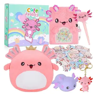 Axolotl Easter Gifts for Girls – Axolotl Plush Toy Gift Set with Diary, Pen & Stickers, Cute Stuffed Animal Birthday Gifts for Kids Girls Age 5-12 Years Old"