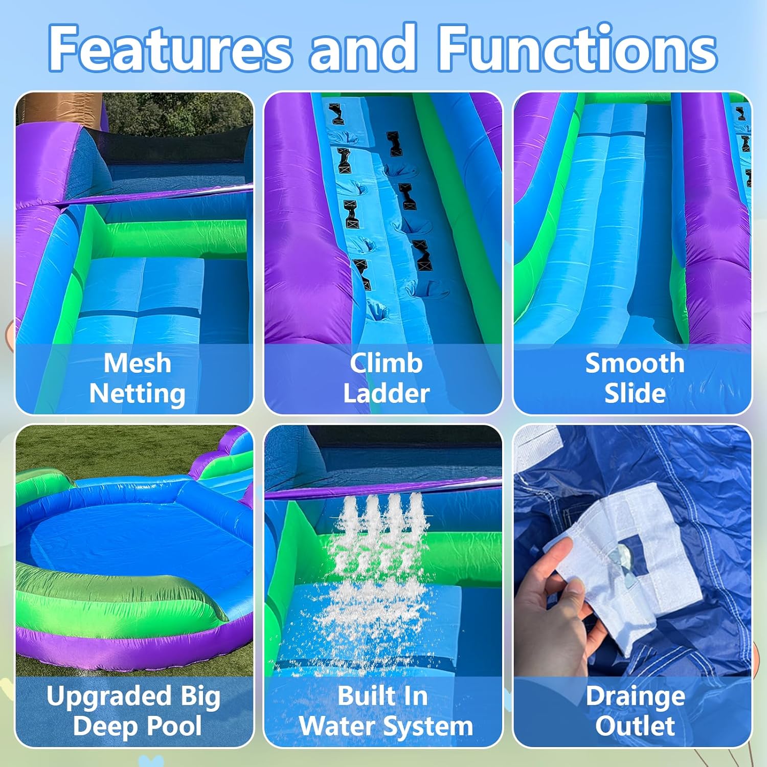 Inflatable Grade Water Slide for Kids and Adults with Big Splash Pool, 22.5 * 9.84 * 10.6FT Backyard Party Rainforest Oxford Water Slide with Air Blower & Water Pipe