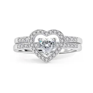 Heart Cut Ring Set for Women - Heart Pair Stacking Ring Band with Zircon Jewelry  for Engagement Wedding Anniversary & Valentine's Day Gifts