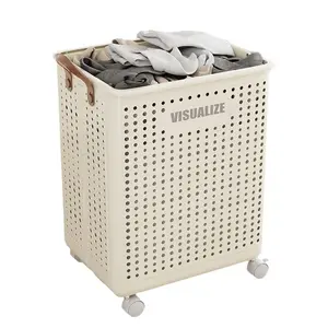 Large Capacity Laundry Basket with Wheels, Push-Along Design, No More Carrying Clothes to Laundry Room, Convenient and Space-Saving