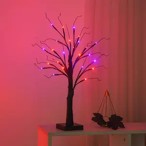 Halloween Lighting Tree, 24 LED Light Branches, Artificial Desktop Ghost Tree, Indoor Holiday Decoration, 1pc