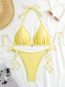 Sexy Checkered Two-Piece Bikini Set with Adjustable Fit, Tight Fit, Casual Beachwear for All Seasons, Ideal for Holidays and Vacations