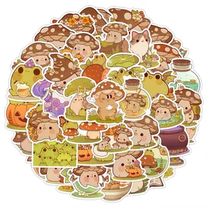 Mushroom & Frog Pattern Sticker, 50pcs/set Cute Cartoon Sticker, Decorative Sticker for Scrapbook, Journal, Notebook, Water Bottle, Car, Stickers Kit, Sticker Sheets, Sticker Collage Pack