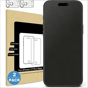 Matte Glass Protective Screen Protector(No Privacy) for iPhone 17 16 15 14 13 12 11 Pro Max, Anti-Glare and Anti-Fingerprint, 2 Pack with Camera Lens Protector