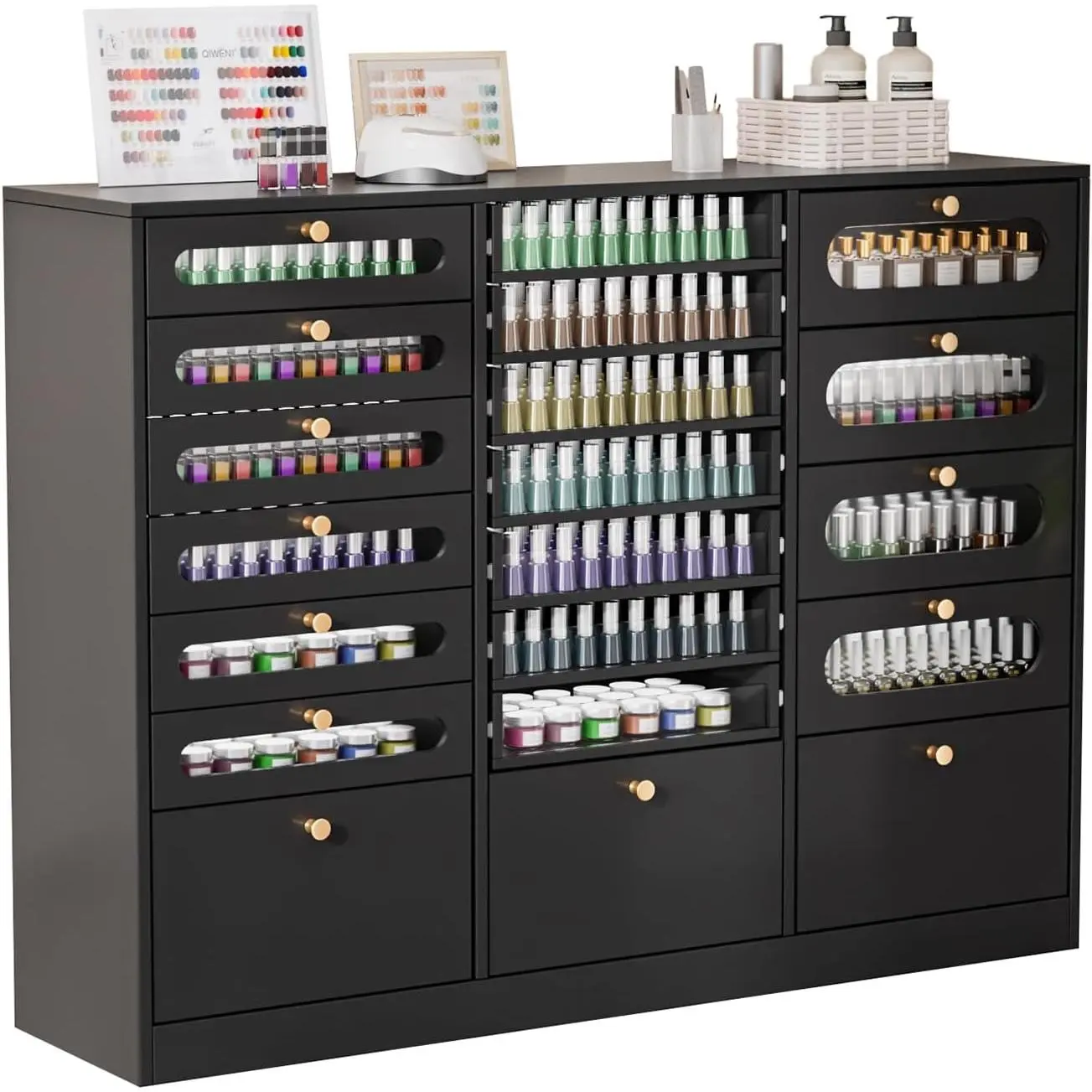 OmySalon Nail Polish Organizer Cabinet with Drawers, Large Nail Salon Storage Cabinet for Nail Polish, Powder & Beauty Supplies, Wooden Salon Furniture,dorm essentials,home decor