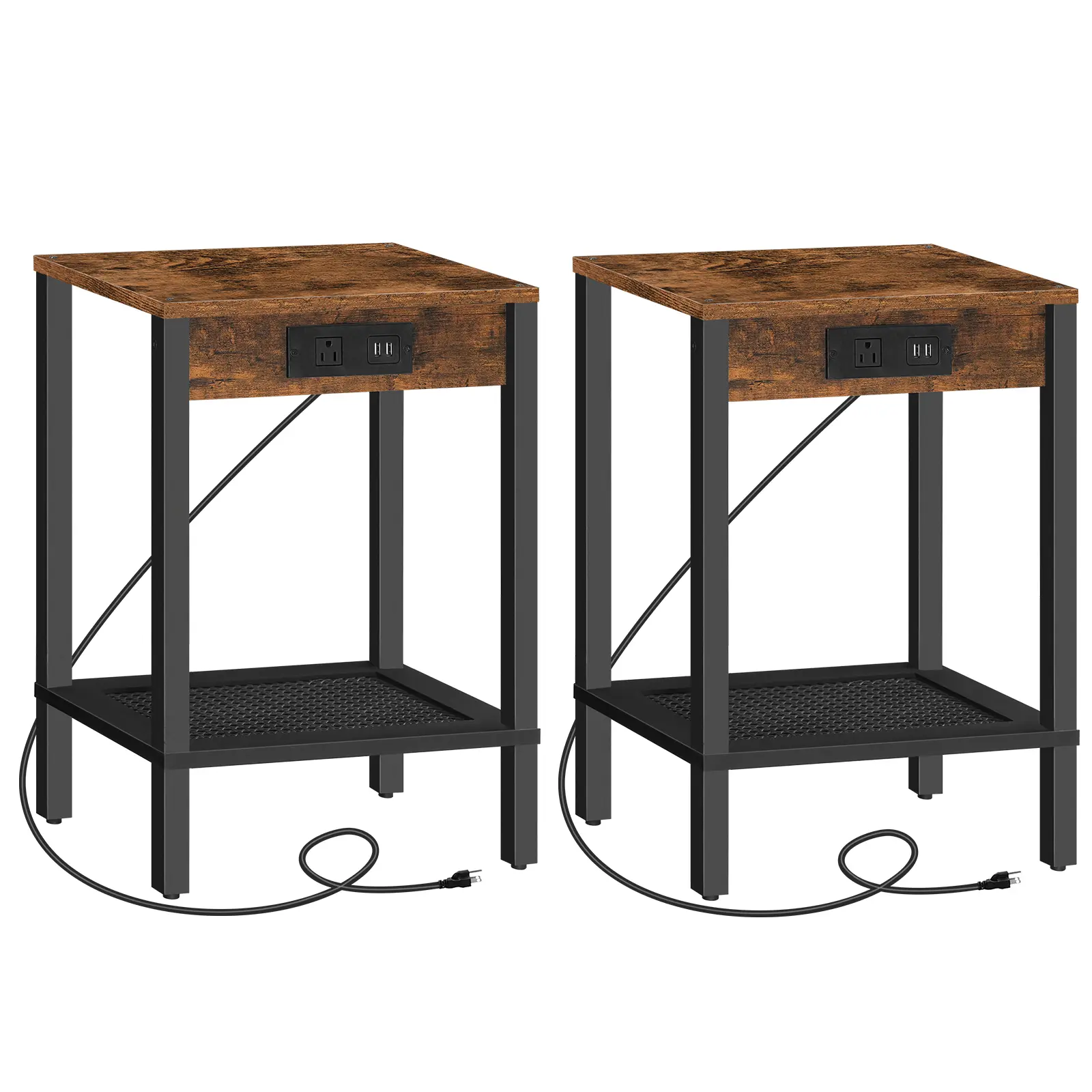 HOOBRO Side Table for Living Room Bedroom, Set of 2 End Tables with USB Ports and Outlet, Nightstand with 2-Tier Storage Shelf, Rustic Brown and Black#springtok #SummerVibes