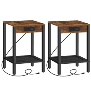 HOOBRO Side Table for Living Room Bedroom, Set of 2 End Tables with USB Ports and Outlet, Nightstand with 2-Tier Storage Shelf, Rustic Brown and Black#springtok#SpringSale #BigSpringSale