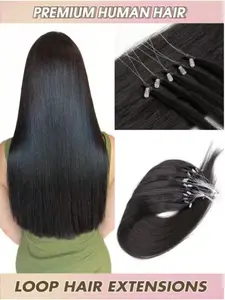 Micro-Loop Real Human Hair Extensions, Natural Black Straight Hair, Invisible Micro-Bead Thickened Micro-Loop Hair Extensions