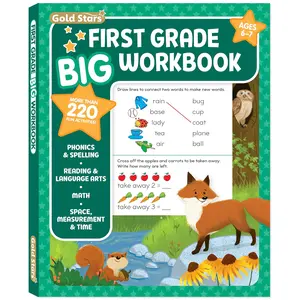 First Grade Big Workbook Ages 6 - 7: 220+ Activities, Phonics, Spelling, Reading, Language Arts, Math, Space, Measurement and Time ( Stars Series) - Paperback