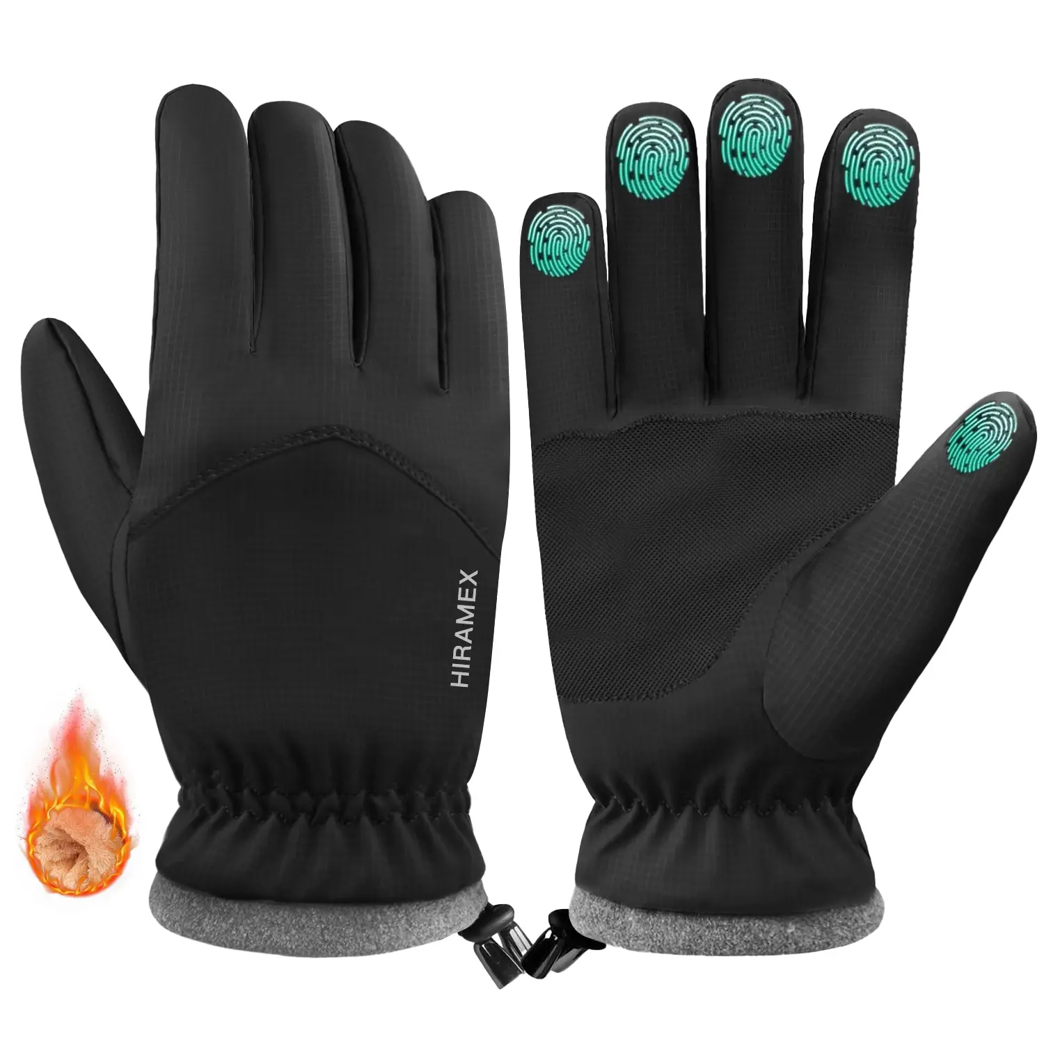 Hiramex Winter Waterproof Gloves Men Women, Windproof Warm Ski Gloves for Cold Weather, Touch Screen Snow Warm, Running Driving Cycling Outdoor Sport