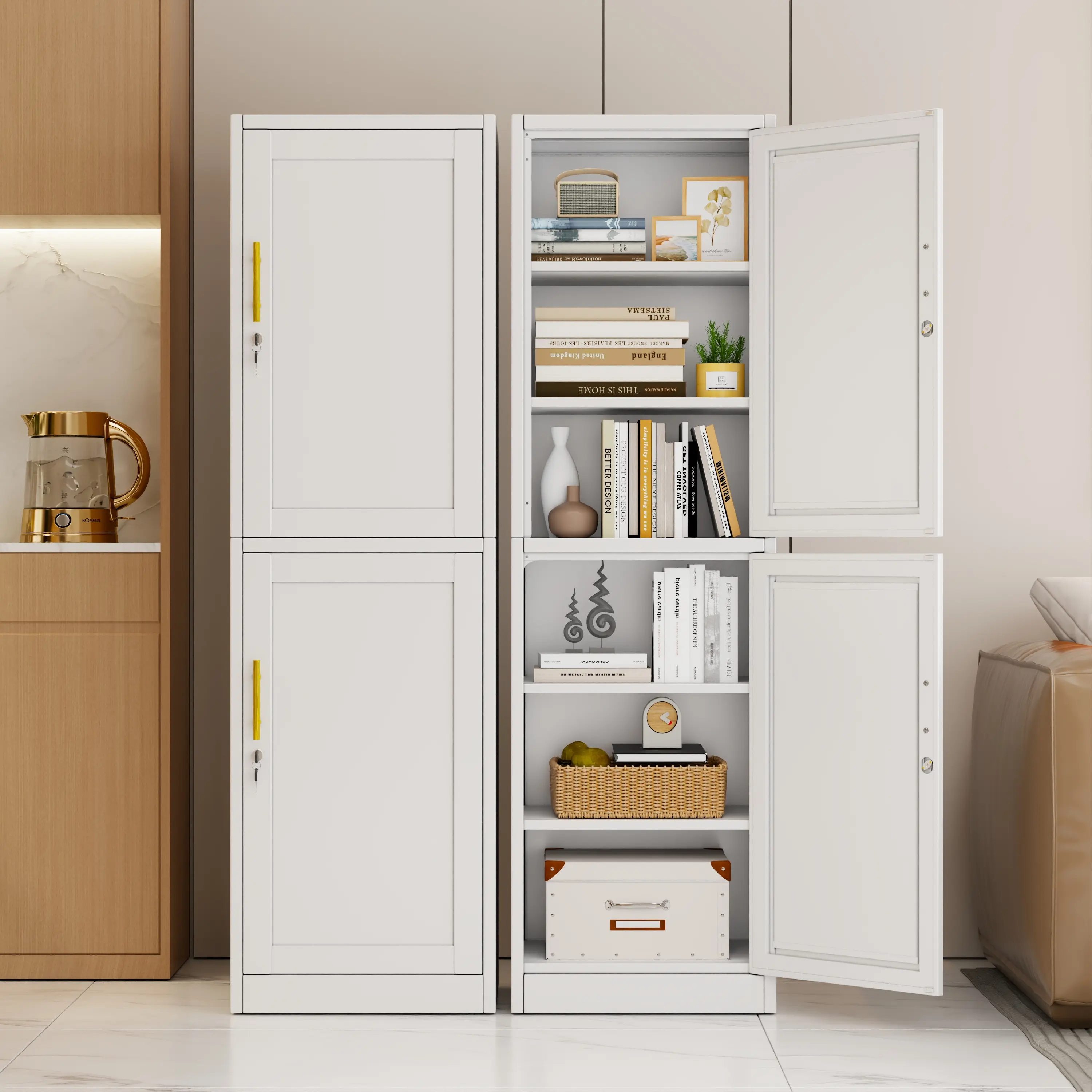Tall Slim Steel Storage Cabinet with Lock, 67" Narrow Metal Organizer with 5 Adjustable Shelves, File Cabinet Pantry Locker for Multi-Room Home & Office Use