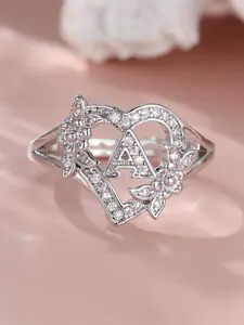 Fashion Initials Ring 26 Letters Flower Heart Design Stackable Rings for Women & Girls Delicate Jewelry Perfect for Engagement Weddings, Daily Wear Anniversary Gift
