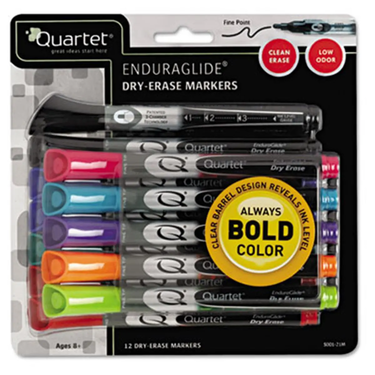 212 MAIN Quartet EnduraGlide Dry Erase Markers (Whiteboard Pen) - Chisel Tip, Assorted Colors, 12-Piece Set for Track & Field Outdoor Leisure Activities