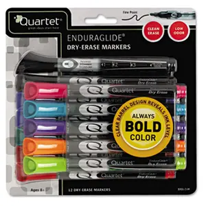 Quartet 5001-20M EnduraGlide Dry Erase Markers Chisel Tip Assorted Colors 12-Set
