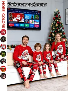 2-Piece Long Sleeve & Pants Set, Christmas Santa Print Top, Couple Sleepwear, Men Women Homeewear, Kids Pajamas, Holiday Family