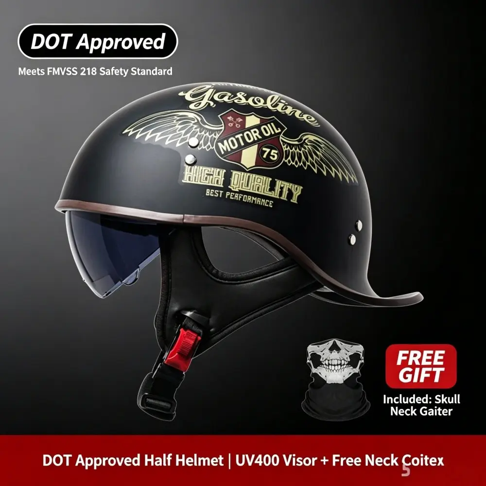 Bestselling Dot Certified Harley Retro Half Helmet, Universal Motorcycle Electric Bike Helmet with Lens, Free Skull Scarf Included, Motorcycle Riding Helmet