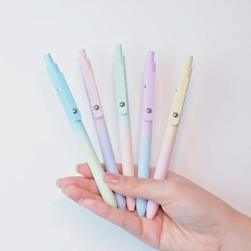 5PCS Compact Minimalist Rainbow Press-Type Gel Pens Set - Smudge-Proof Quick-Dry Ink Office Stationery Kit with Grip, Ideal for Fast Note-Takers, Back-to-School, Kids Gifts