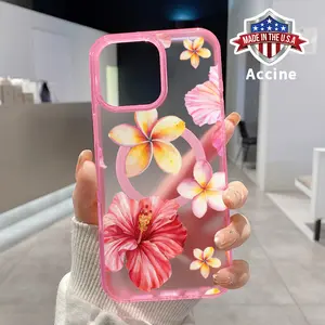 Clear Phone Case for iPhone 16 15 14 Pro Max 13 12 11 XR XS Plus E Tropical Floral Symphony Pattern Magnetic Sunction Candy Color Acrylic Back Soft Edge Cover
