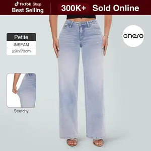 【Petite】Magic ONESO Mid-low Rise Baggy Jeans Stretchy Wide Leg for Women Distressed Pants Womenswear Bottom 8001 Lady Basic Minimalist Comfortable Denim Tummy Control Curve Hugging Plus Size Regular Size BBL