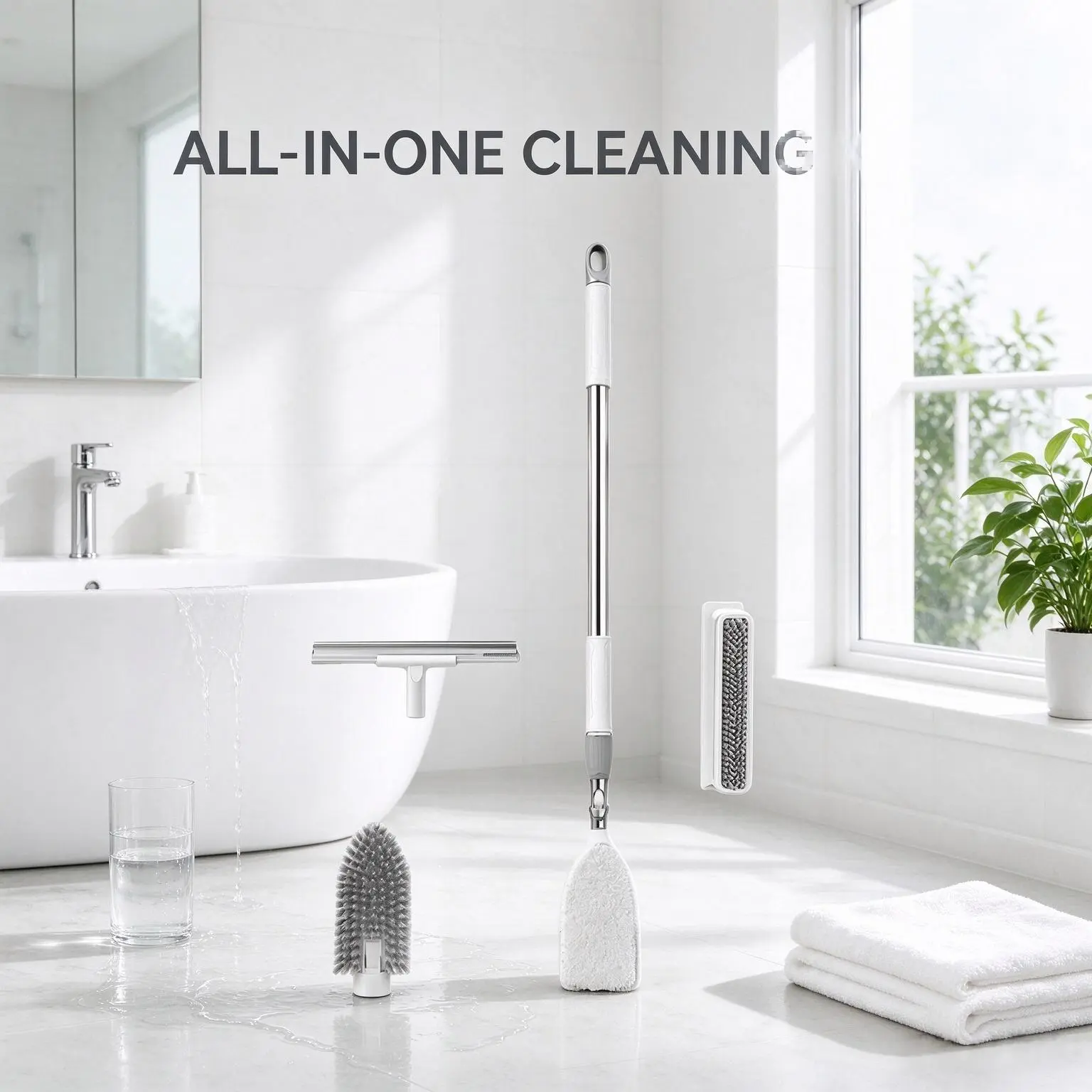 4pcs CleanMaster Multi-Tool Cleaning Kit with Brush, Sponge, T-Handle, and Long Handle for Comprehensive Home Cleaning