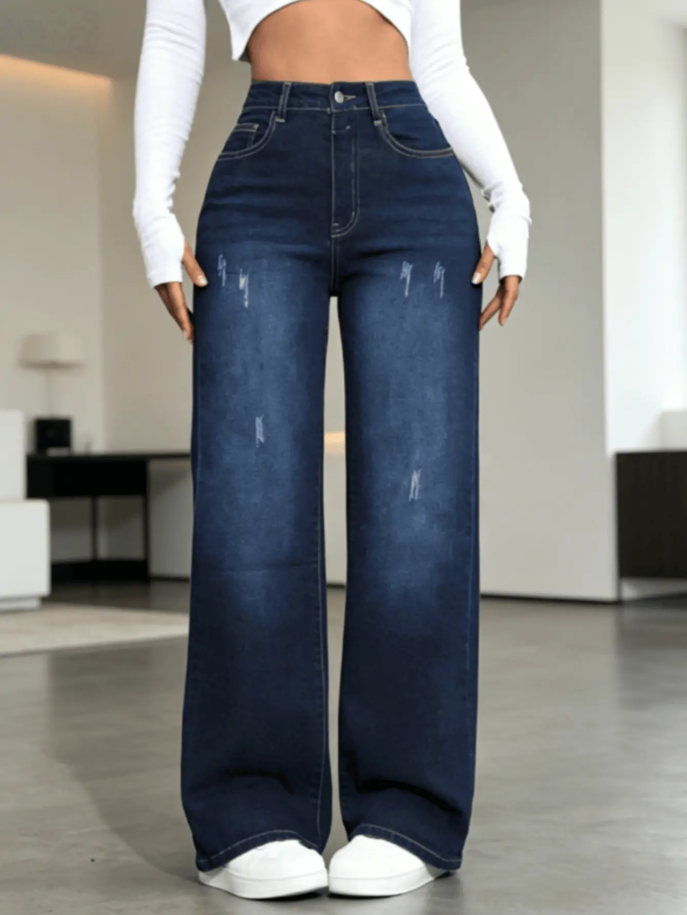 Women's Fitted Jeans - Lady's Comfortable Fitted Sculpted Trousers, Minimalist Basic Design, Pockets, Instant Leg-Lengthening, Non-Deforming Flattering Fit, Bottom
